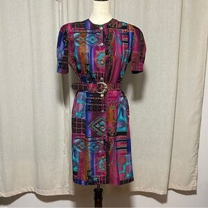 Vintage S.L. Petites burgundy/purple multicolor short dress